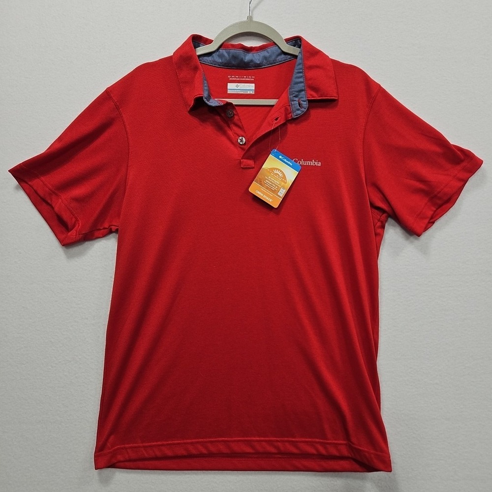 Columbia Polo Shirt Men M Omni Wick Red Striped Thistletown Ridge Omni Shade UPF